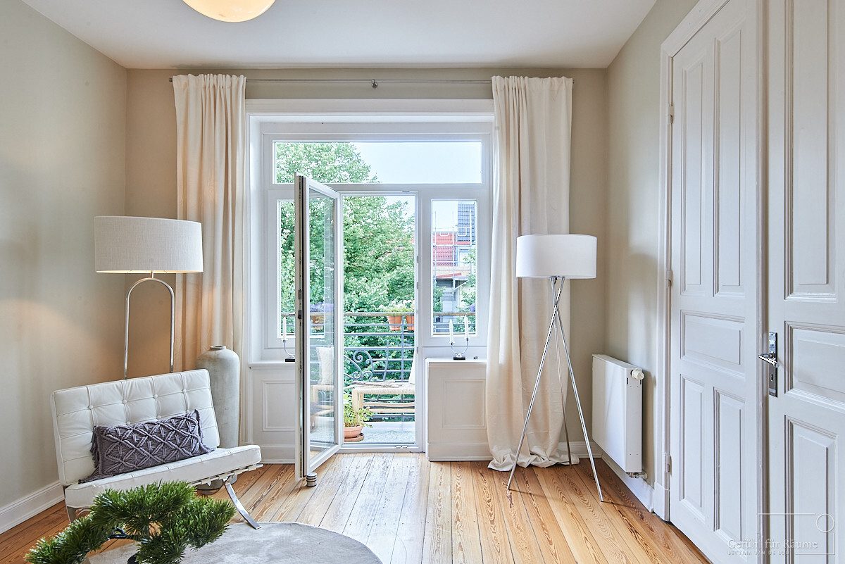 Home office with east-facing balcony