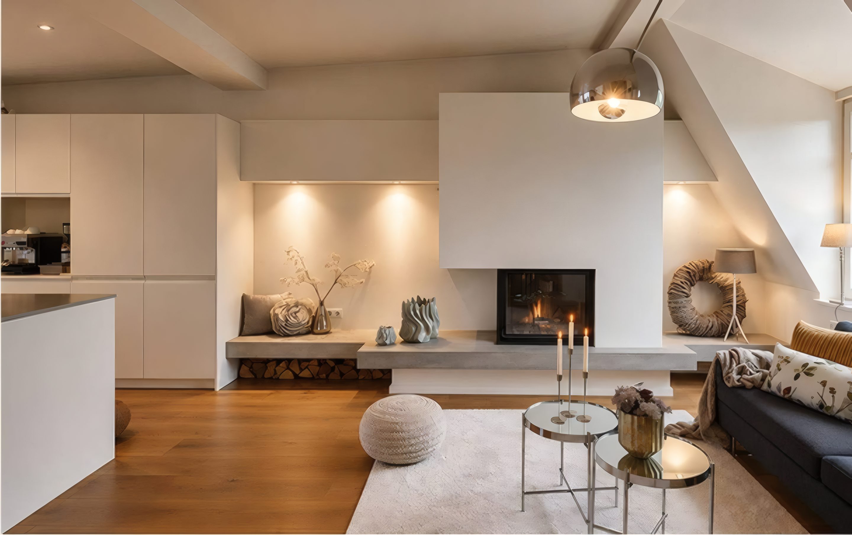 Living room of a Hamburg period flat with a fireplace