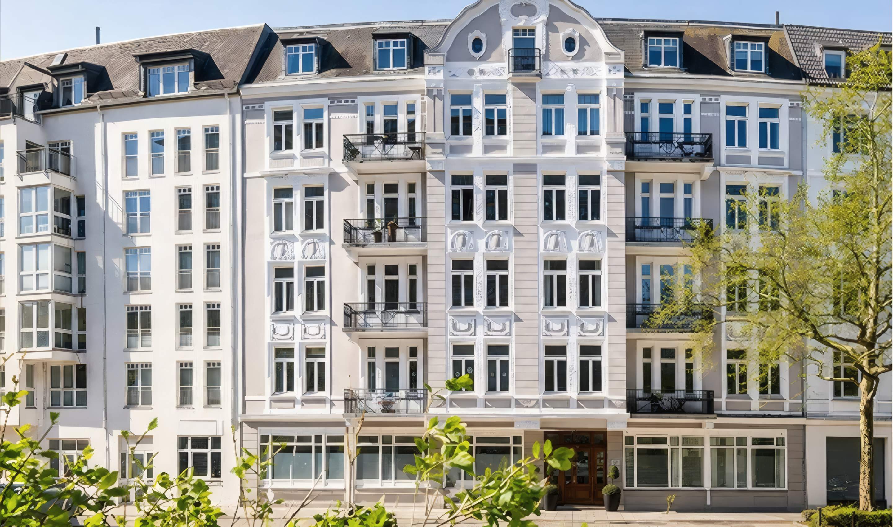 Restored period facade of an apartment building in Hamburg