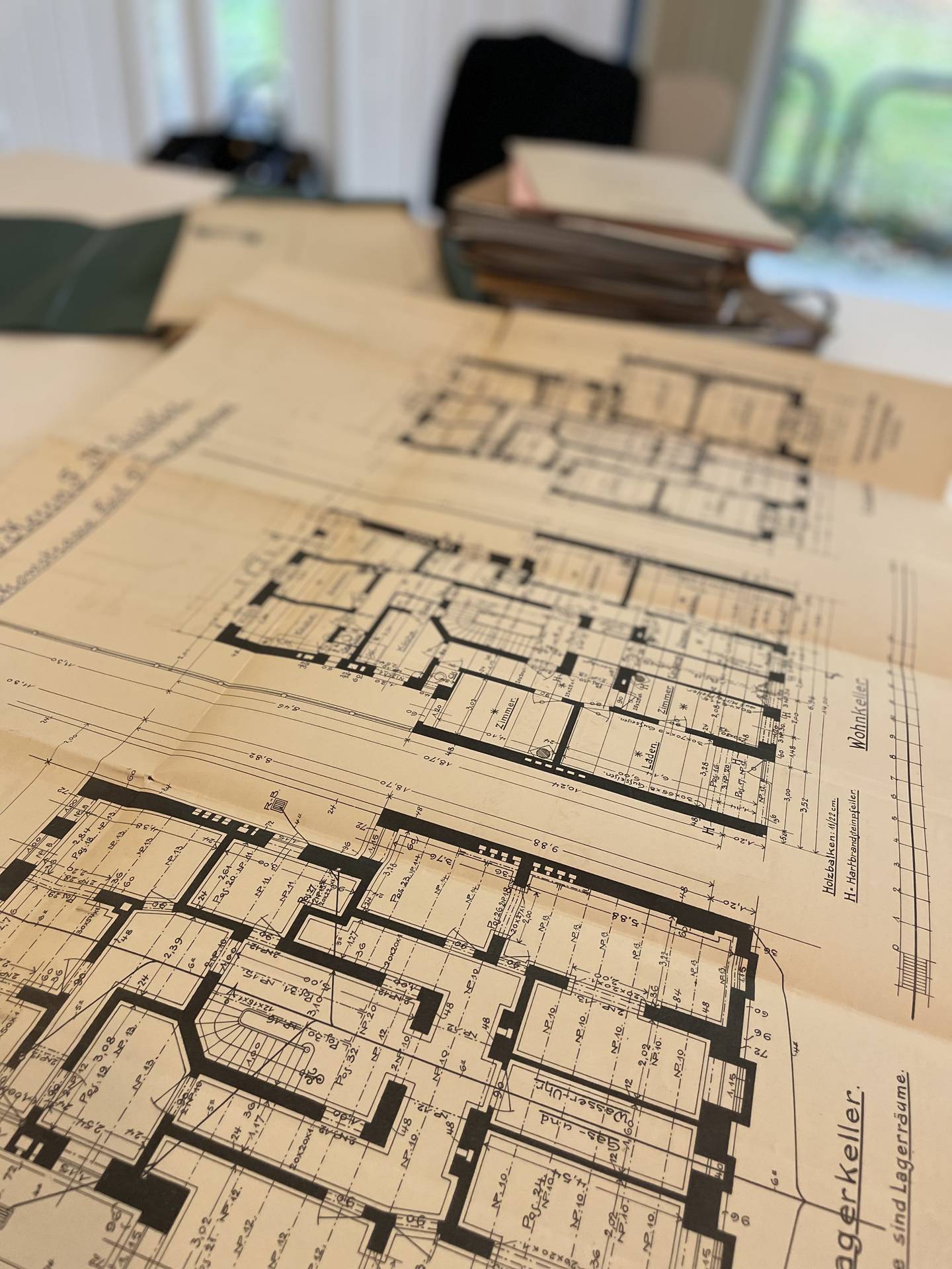 Building plans on a table